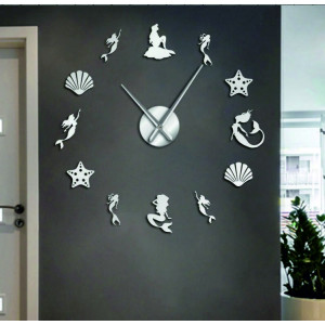 Spiegel Wanduhr Fantasy Meerjungfrau