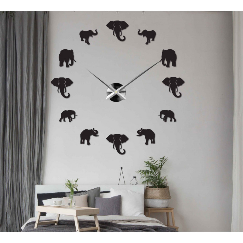 Sentop - Moderne Wanduhr zum Aufkleben an der Wand aus Elefanten und Gold SZ070