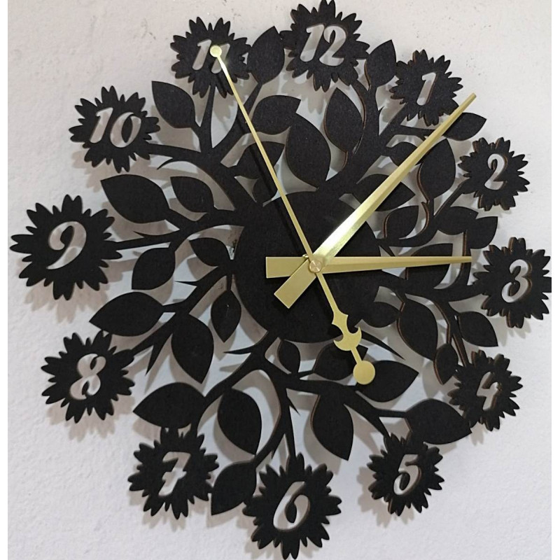 Sentop - Wanduhr aus Holzsperrholz Blumen PR0343 und schwarz