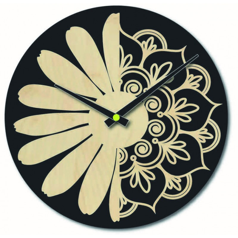 Wanduhr aus Holz, Blume des Lebens