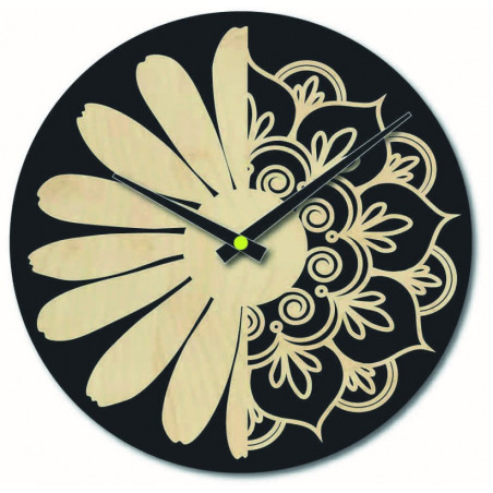Wanduhr aus Holz Blume des Lebens Modell: MDF schwarz/ Pappelsperrholz PR0374