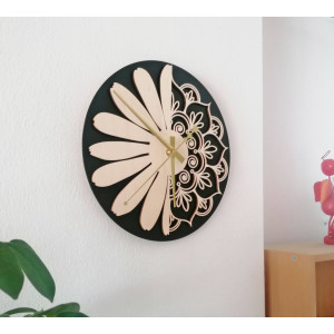 Wanduhr aus Holz Blume des Lebens Modell: MDF schwarz/...