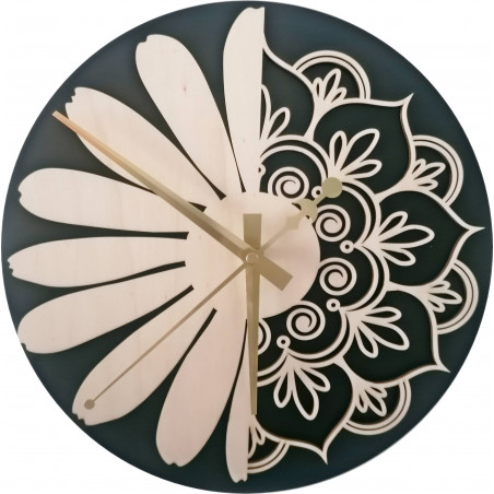 Wanduhr aus Holz, Blume des Lebens