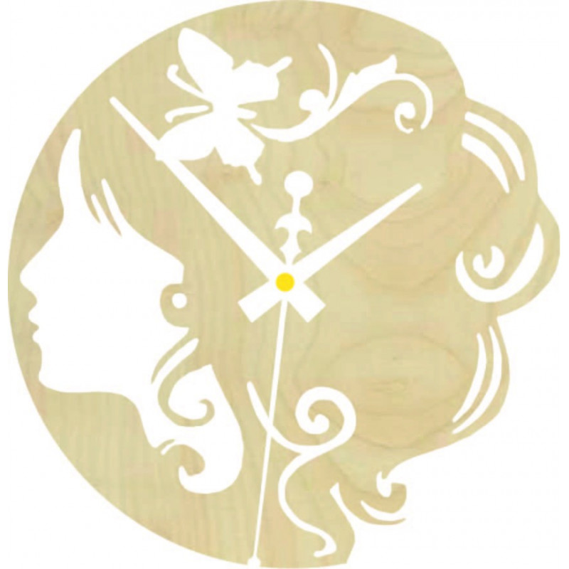 Holzuhr - Dame mit Schmetterling im Haar...