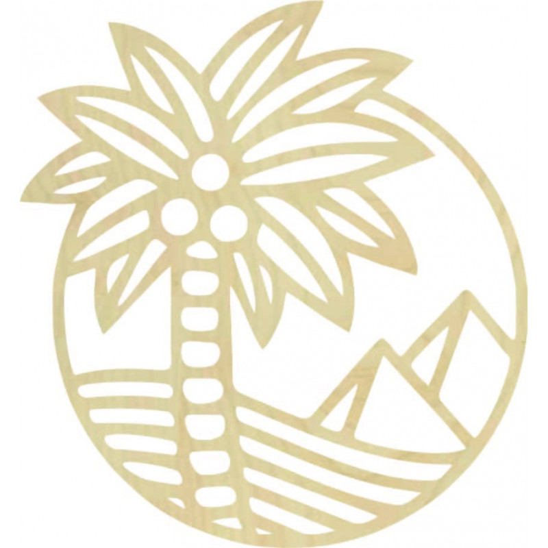 Wandbild aus Holz mit einer Palme am Strand -...