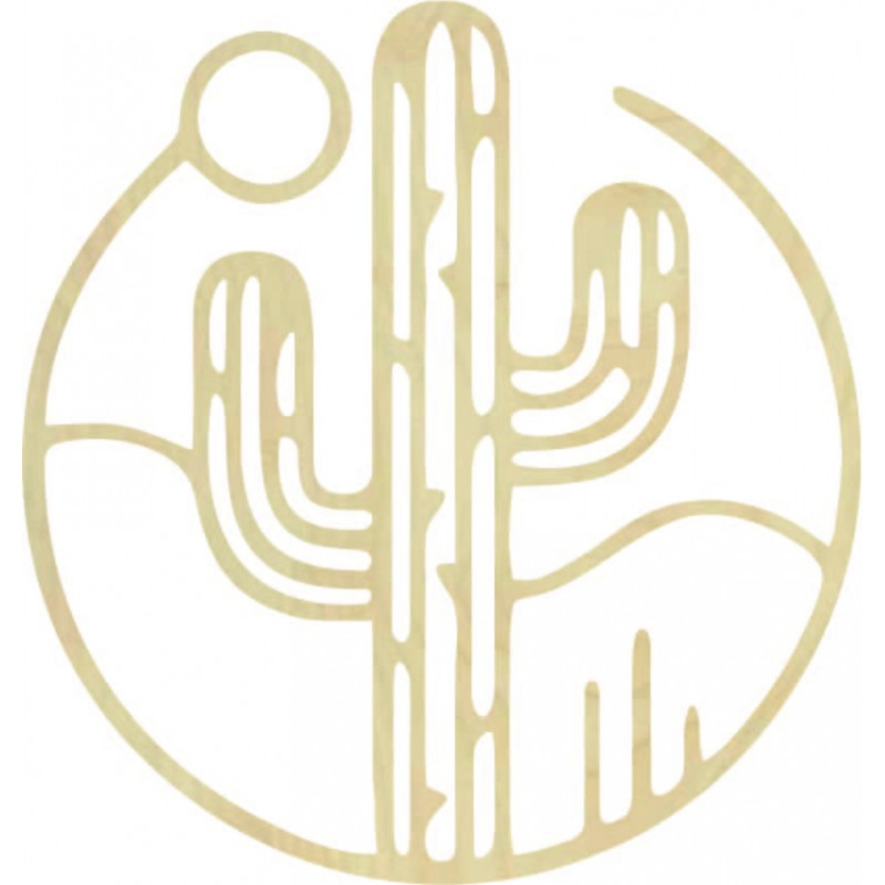 Hölzernes Wandbild eines Kaktus mit Sonne - MONK