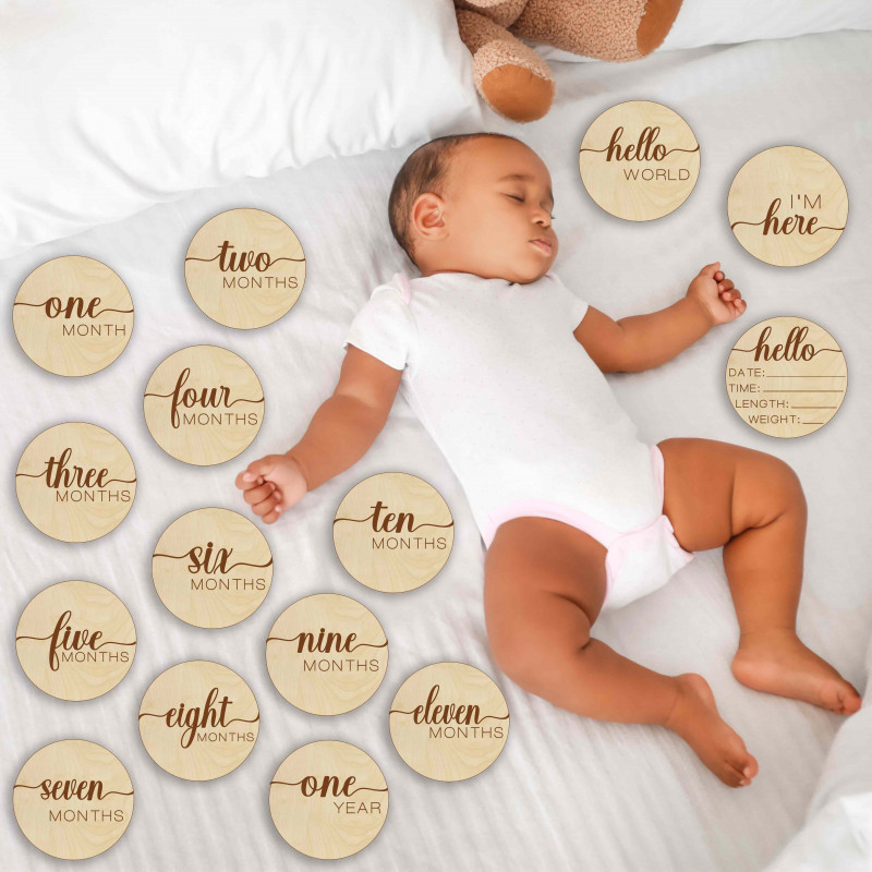 Meilensteinkarten aus Holz – erstes Jahr auf...