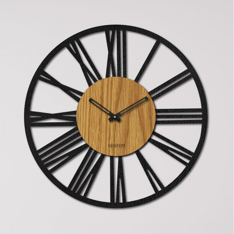 Wanduhr mit römischen Ziffern, Eichenholz