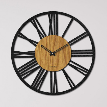 Wanduhr mit römischen Ziffern, Eichenholz