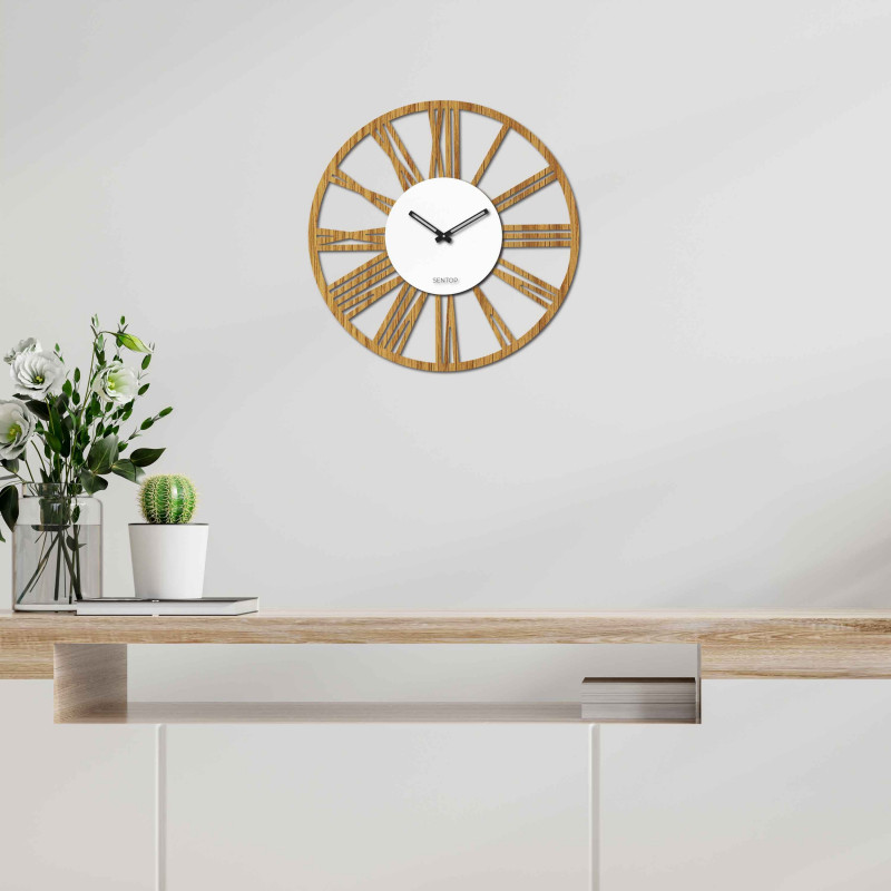 Diese Wanduhr ist aus hochwertigem HDF-Material gefertigt, das für seine Stärke und Langlebigkeit bekannt ist.