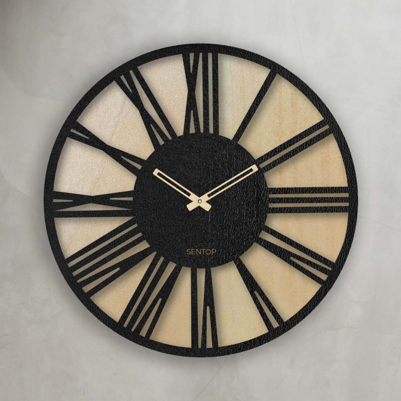 Wanduhr aus Holz mit römischen Ziffern - SONTA