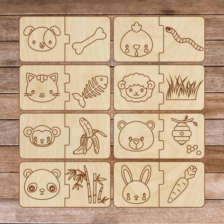 Holzpuzzle für Kinder - Tiere und Nahrung - 16 Teile | SENTOP H007