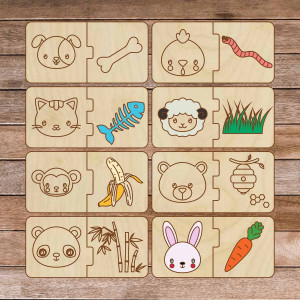 Holzpuzzle für Kinder - Tiere und Nahrung - 16 Teile |...