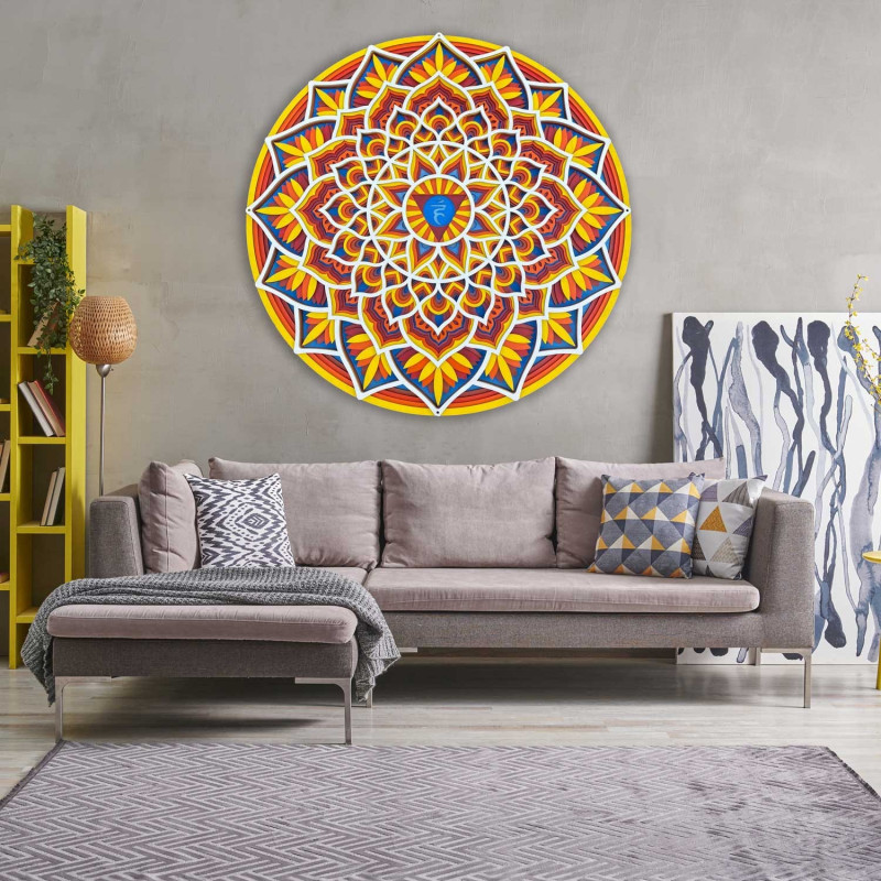 Hölzernes Mandala an der Wand mit Feng-Shui-Energie