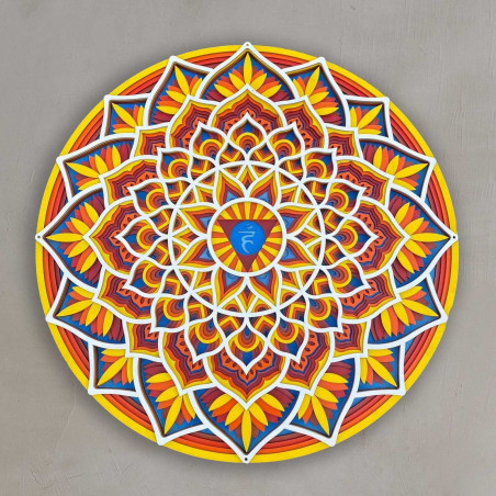 Hölzernes Mandala an der Wand mit Feng-Shui-Energie