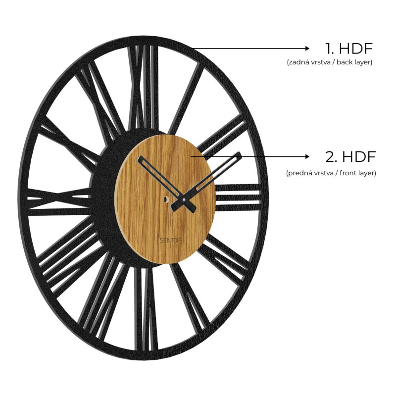 Wanduhr mit römischen Ziffern, Eichenholz