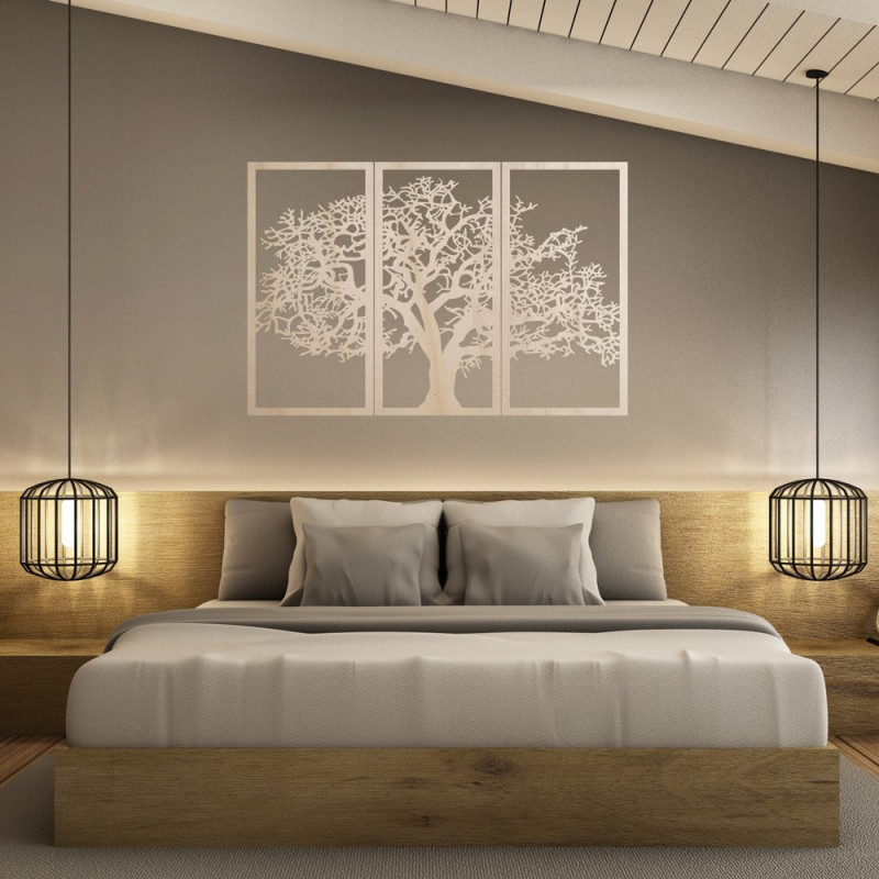 Wandbild „Baum des Lebens“ aus Holz: 3-teiliges Set