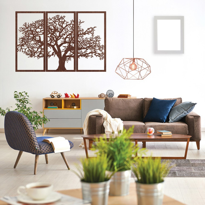 Wandbild „Baum des Lebens“ aus Holz: 3-teiliges Set