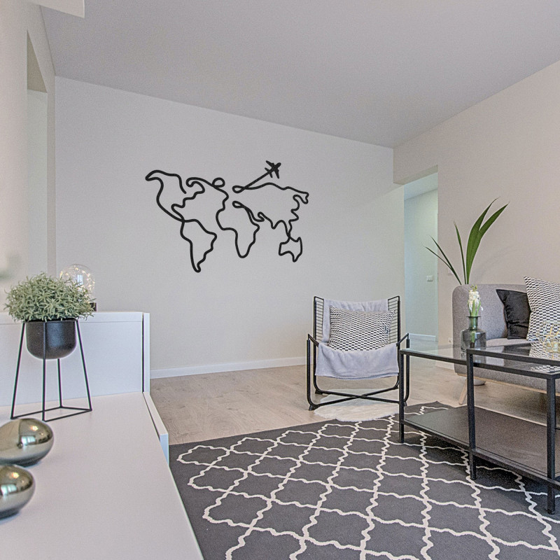 Stilvolle Weltkarte aus Holz als moderne Inneneinrichtung
