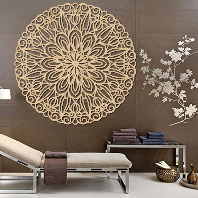 Geschnitztes Holzmandala für die Wand, Blume...