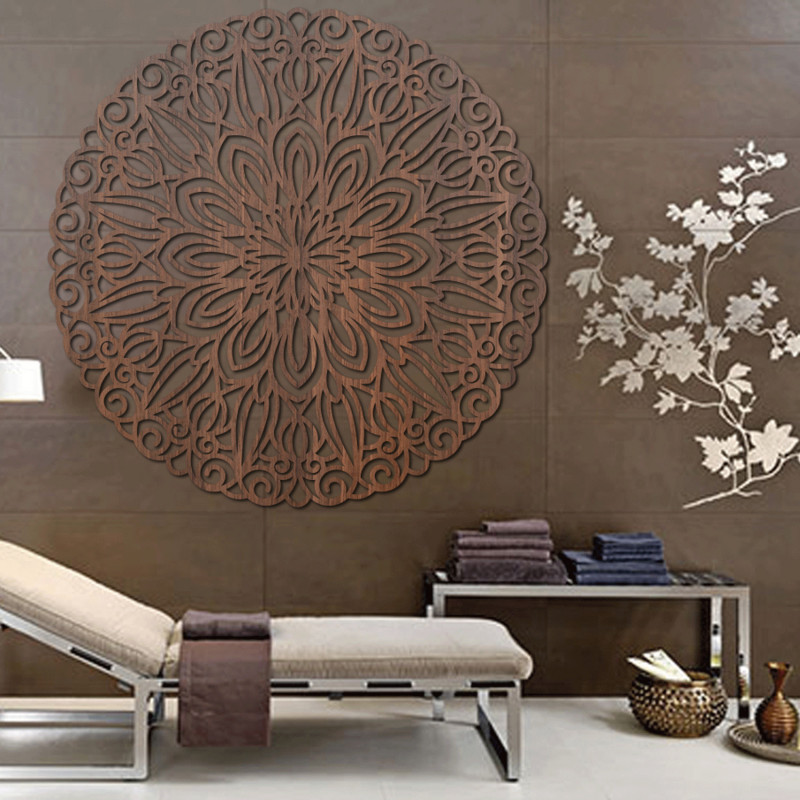 Geschnitztes Holzmandala für die Wand, Blume...