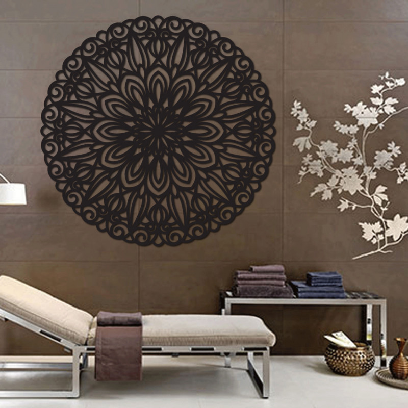 Geschnitztes Mandamandala aus Holz für die Wand Blume der Zeit | SENTOP