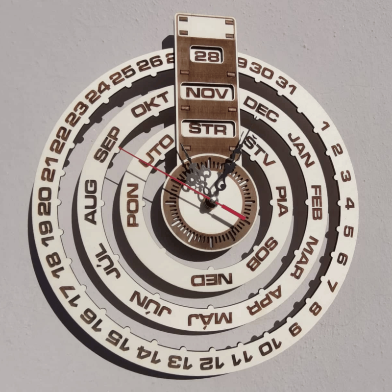 Gravierte Wanduhr, Holzkalender - JOGBELII