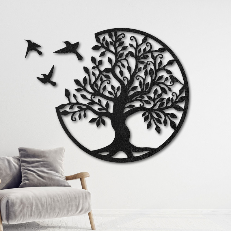 Wanddekoration aus Holz, Wandgemälde Baum mit fliegenden Vögeln I SENTOP