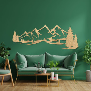 Wanddekoration aus Holz – Bergpanorama