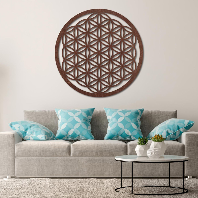 Wanddekoration aus Holz: Blume des Lebens, Mandala der heiligen Geometrie.