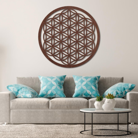 Wanddekoration aus Holz: Blume des Lebens, Mandala der heiligen Geometrie.
