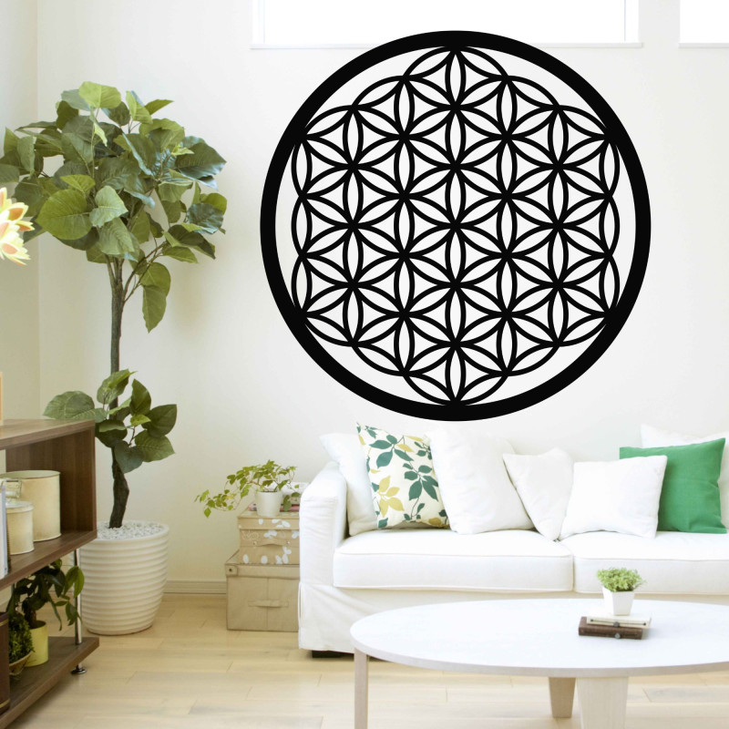 Wanddekoration aus Holz: Blume des Lebens, Mandala der heiligen Geometrie.