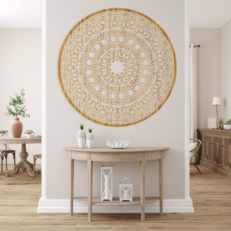 Elegante Holzmandala als stilvolle Wanddekoration