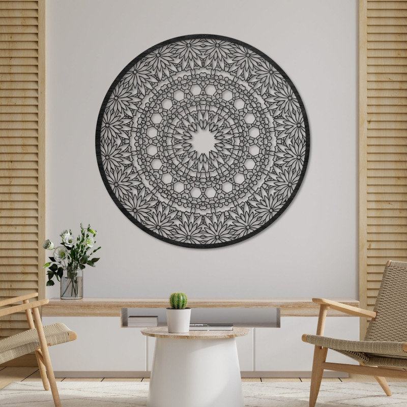 Elegantes Mandala-Gemälde aus Holz für ein modernes Zuhause