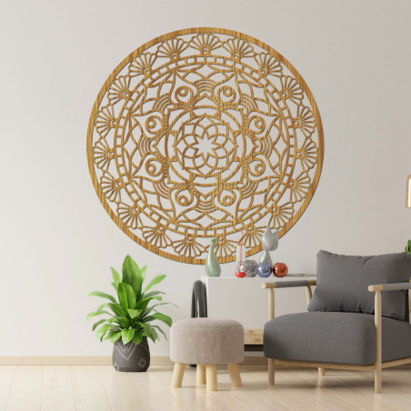 Luxuriöses hölzernes Mandala für die Wand, das Frieden, Harmonie und Ausgewogenheit symbolisiert.