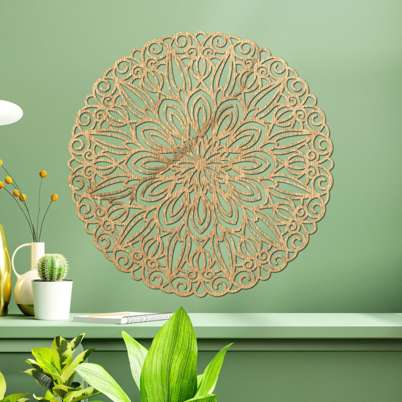 Elegantes Holzmandala an der Wand - SOFIS