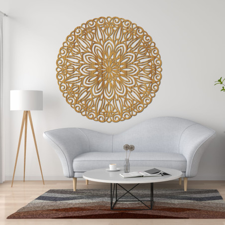 Geschnitztes Holzmandala für die Wand, Blume der Zeit - ORIN