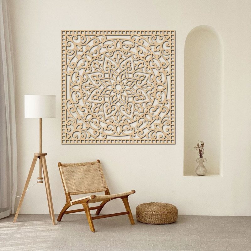 Wandbild aus Holz quadratisch - orientalisches Mandala