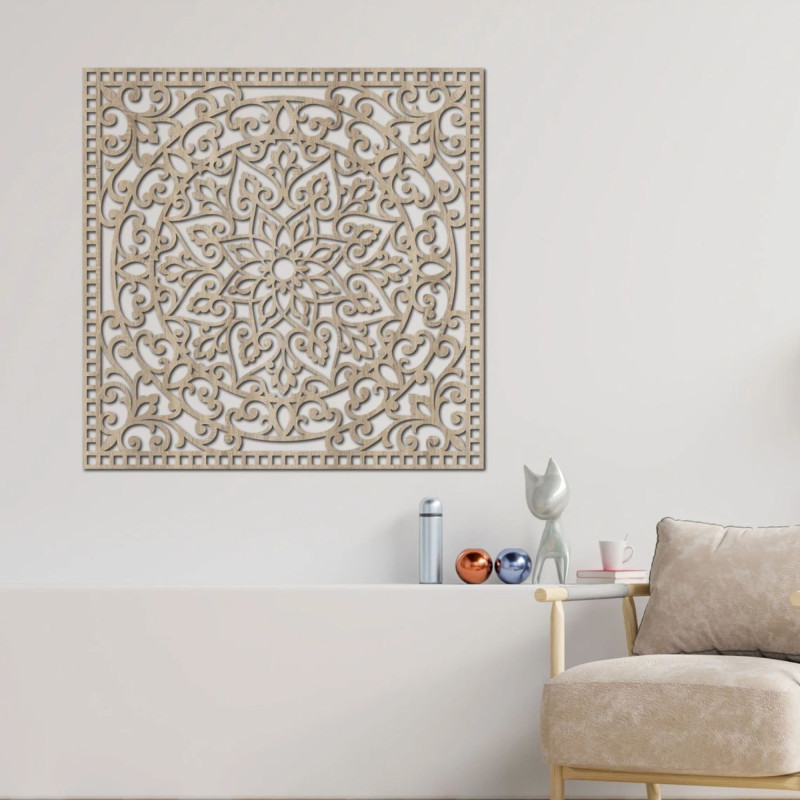 Wandbild aus Holz quadratisch - orientalisches Mandala