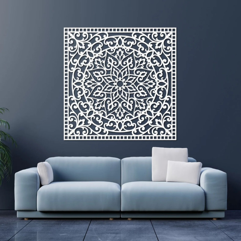 Wandbild aus Holz quadratisch - orientalisches Mandala