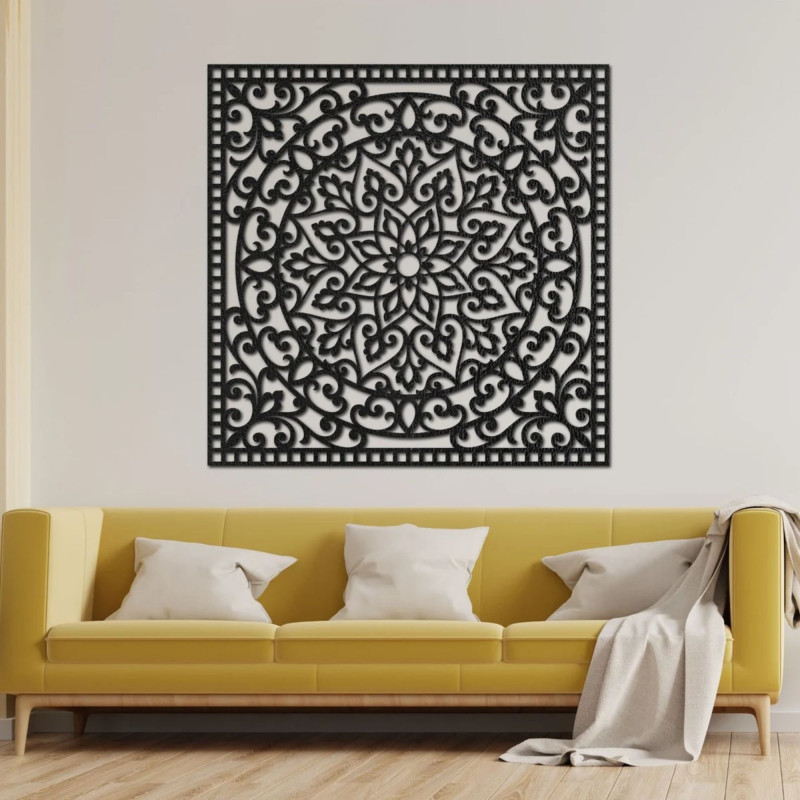 Wandbild aus Holz quadratisch - orientalisches Mandala