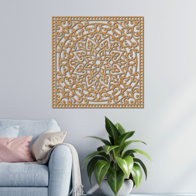 Wandbild aus Holz quadratisch - orientalisches Mandala