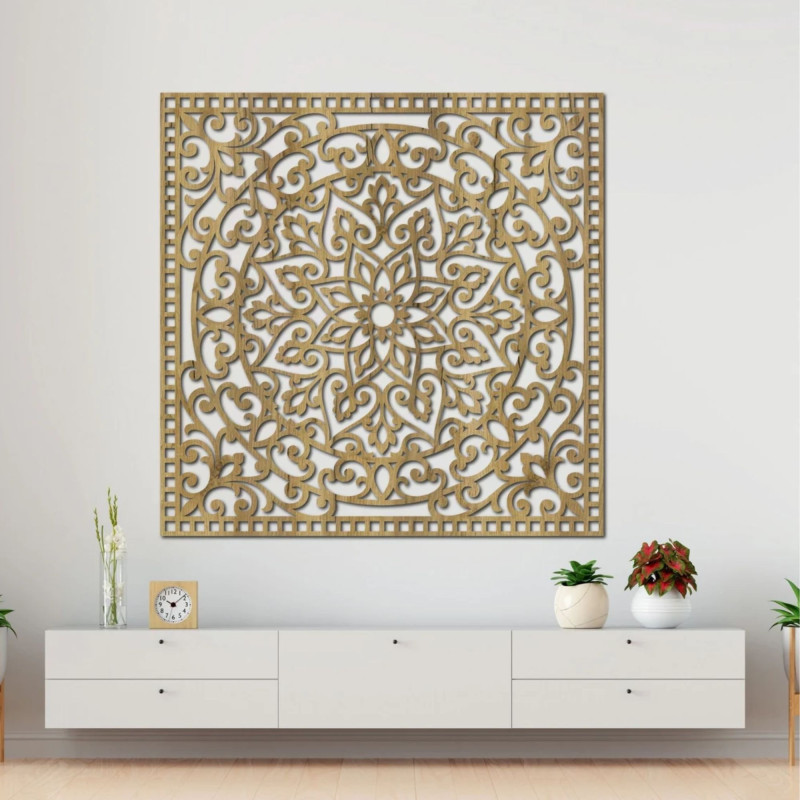 Wandbild aus Holz quadratisch - orientalisches Mandala