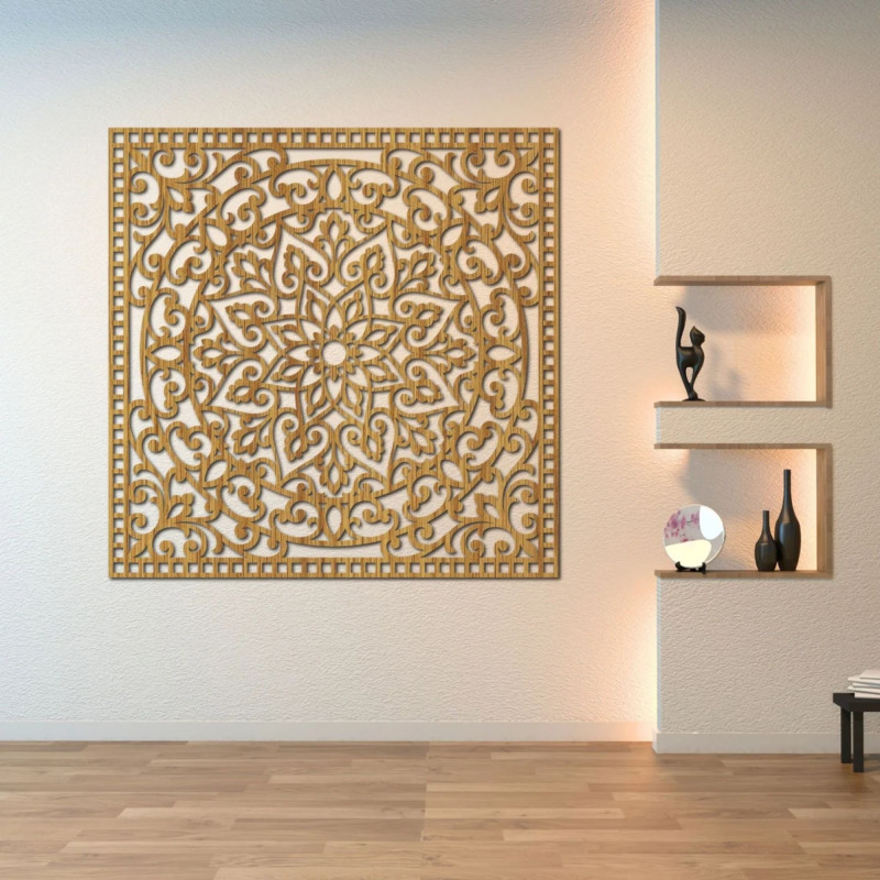 Wandbild aus Holz quadratisch - orientalisches Mandala