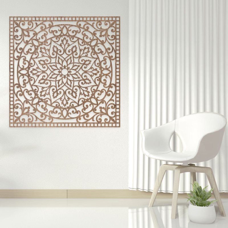 Wandbild aus Holz quadratisch - orientalisches Mandala