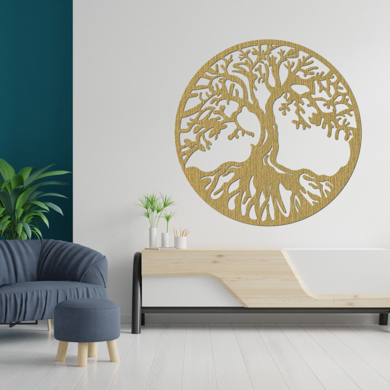 Modernes Holzbild des Lebensbaums für ein harmonisches Interieur
