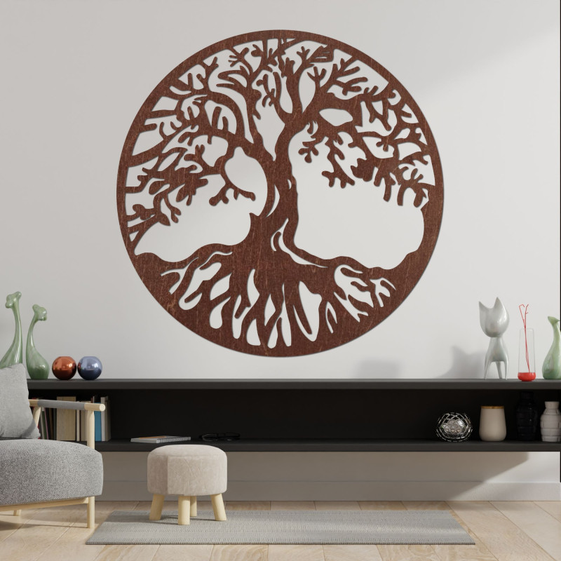 Lebensbaum aus Holz an der Wand mit elegantem, natürlichem Look