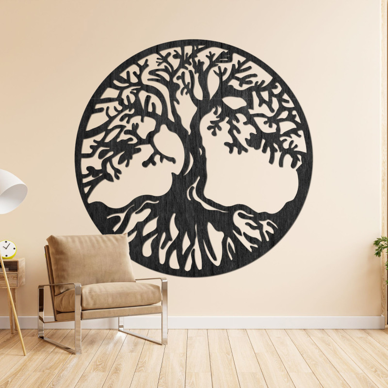 Modernes Holzbild des Lebensbaums für ein harmonisches Interieur