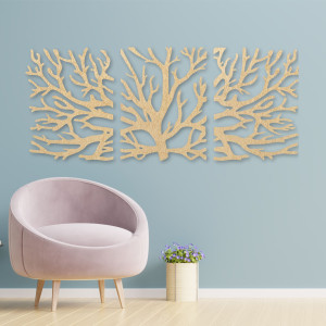 Dreiteiliges Gemälde eines Baumes mit der Silhouette von Ästen