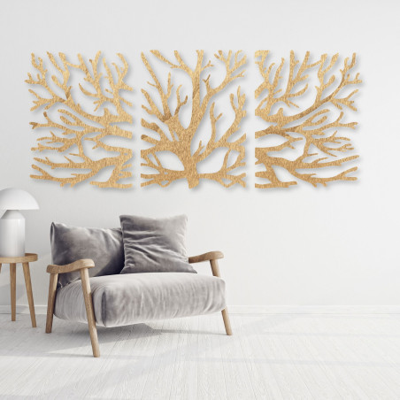 Dreiteiliges Gemälde eines Baumes mit einer Silhouette aus Ästen